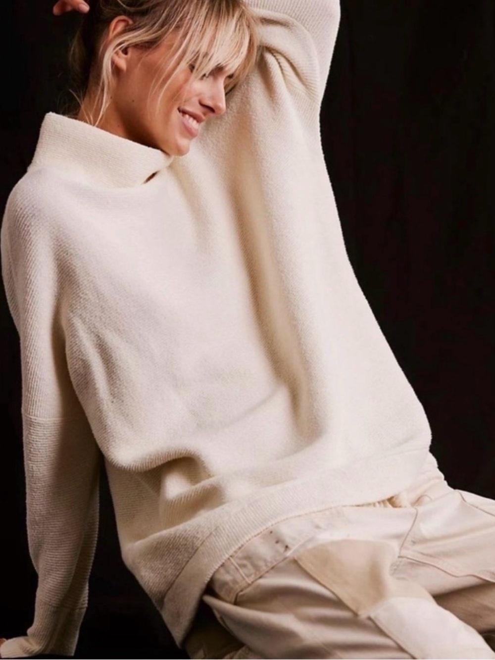 Free People Ottoman Slouchy Tunic Cream Mock NeckSweater